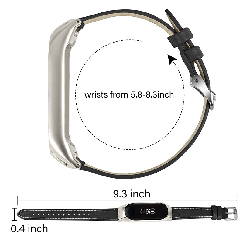 For Xiaomi Mi Band 7 Genuine Cowhide Leather Watch Band Adjustable Wrist Strap with Silver Watch Case For Xiaomi Mi Band 7 Genuine Cowhide Leather Watch Band Adjustable Wrist Strap with Silver Watch Case